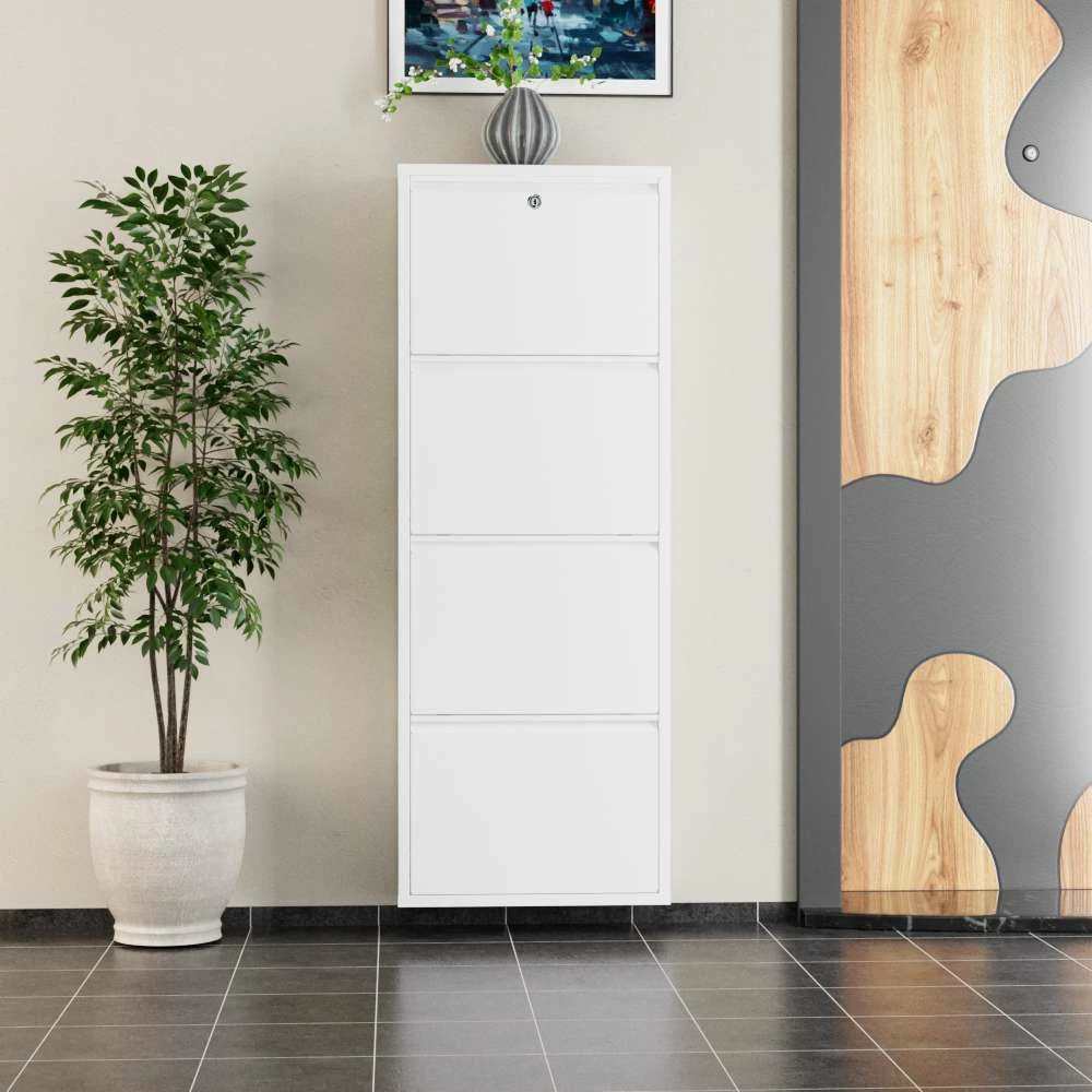 Dollap këpucësh Skye Decor, metal, 4 pjesë, me kyç, e bardhë