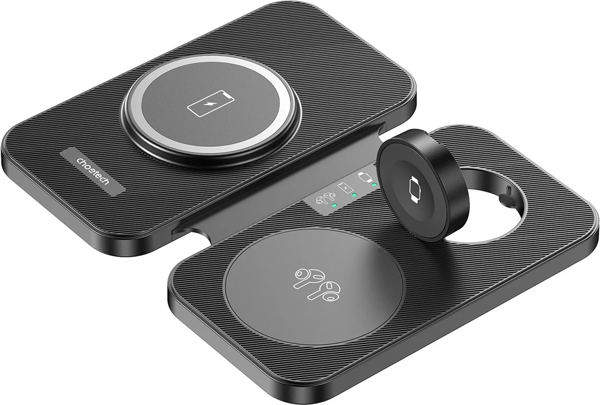 Karikues wireless 3-në-1 Choetech T616-F, me LED, me kabllo USB-C, i zi