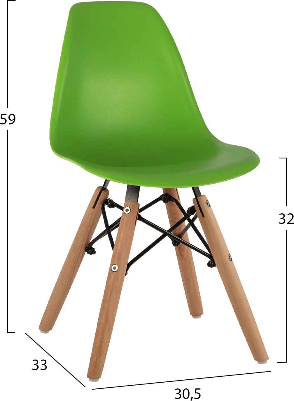 Karrige Twist për fëmijë FH8453.03 me këmbë druri & ulëse të gjelbër 30,5x33x59 cm, set prej 4 copë