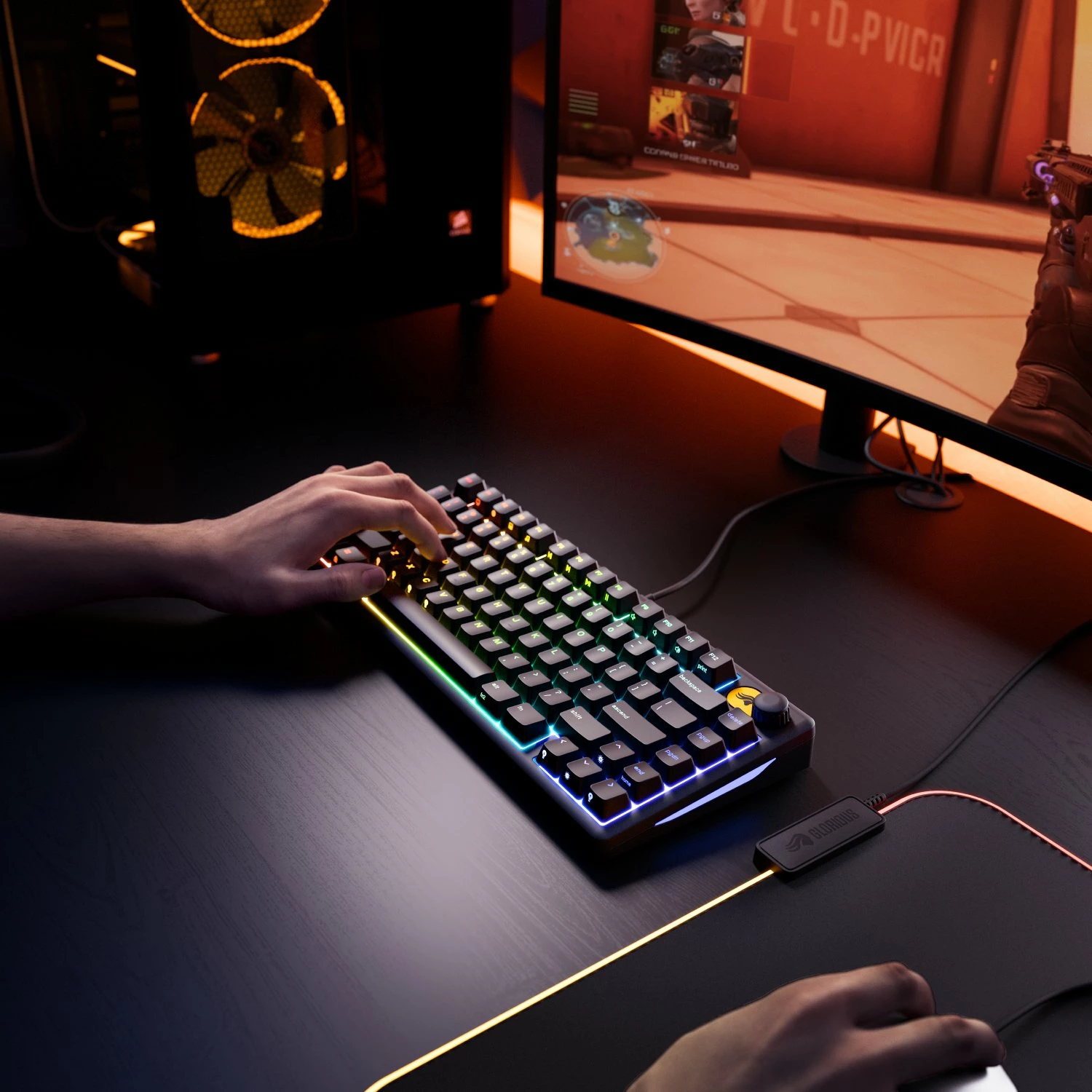 Tastierë gaming Glorious GMBK 75% GLO-GMBK75-BLK-US, mecha-membrane, USB, RGB 10 zona, US layout, e zezë, set me kabllo USB-C/USB-A