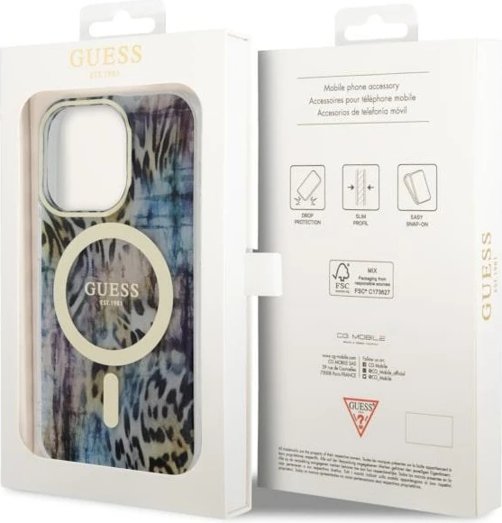 Mbështjellës Guess Leopard MagSafe për iPhone 14 Pro 6.1", Blu