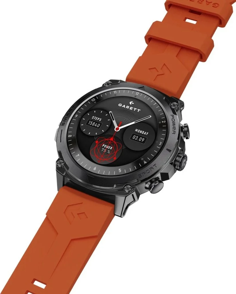 Smartwatch Garett Atom 1.43\" AMOLED, Bluetooth thirrje, IP68, 370 mAh, iOS/Android, e zezë, set me rrip silikoni shtesë