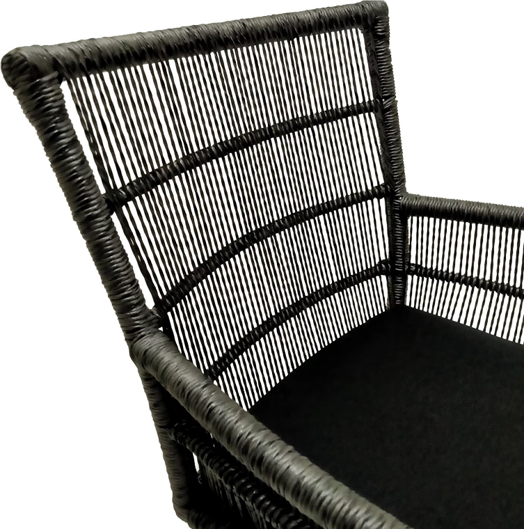 Karrige Inca dru teak dhe litar sintetik, ngjyrë natyrale-e zezë, me jastëk, 60x61x90cm