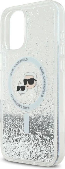 Mbështjellës Karl Lagerfeld Liquid Glitter Karl&Choupette Head MagSafe për iPhone 16, Transparent
