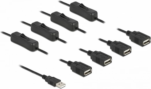 Kabllo USB DeLOCK USB-A mashkull në 4x USB-A femër me switch, 1 m, e zezë