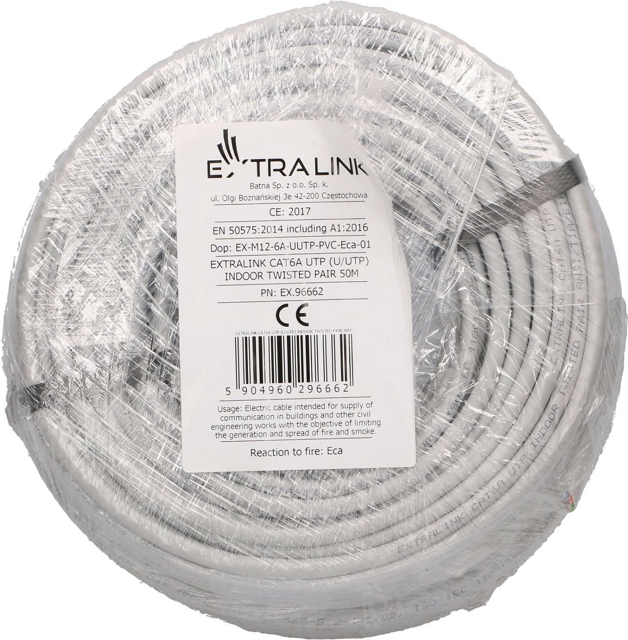 Kabllo rrjeti Extralink EX.96662, Cat6A U/UTP, indoor, 50m, e bardhë