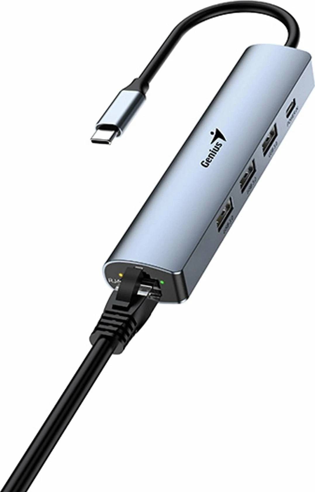 Hub USB-C Genius UH-545, 4 porta (3x USB 3.0, 1x RJ45), gri