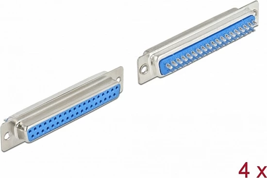 Konektor D-Sub DeLOCK 37-pin femër, metal, për saldim, 4 copë, blu/argjendtë