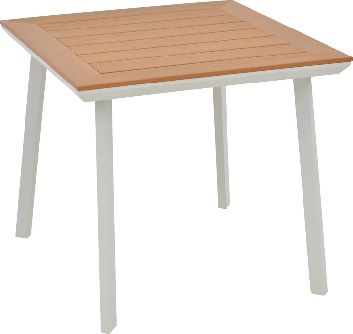 Tavolinë me karrige, set prej 3 copash,, alumin dhe dru, ngjyrë e bardhë dhe natyrale, 80x80x74cm