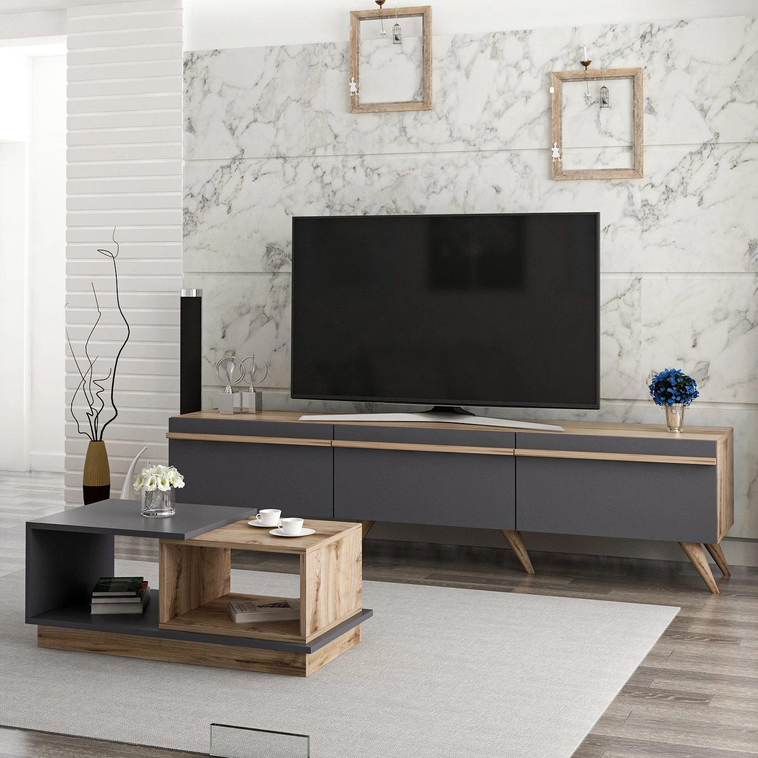 Set mobiljesh për dhomë dite, Skye Decor, Amsterdam, anthracite dhe walnut