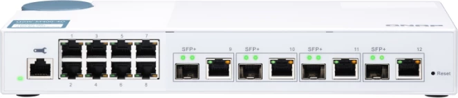 Switch QNAP QSW-M408-4C, 12 porta (4x 10GbE combo SFP+/RJ45 + 8x 1GbE RJ45), web managed, bardhë