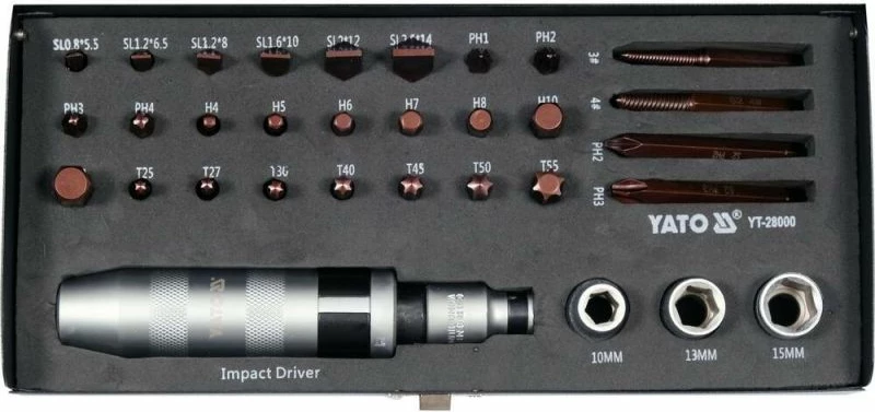 Set kaçavidash me goditje YATO YT-28000, 32 copë