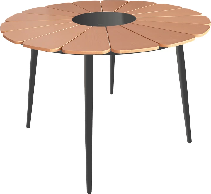 Set tavoline me karrige për terasë, Pinap-Dashiell, alumin i zi, sipërfaqe tavoline natyrale, 5 copë, Φ110x74cm