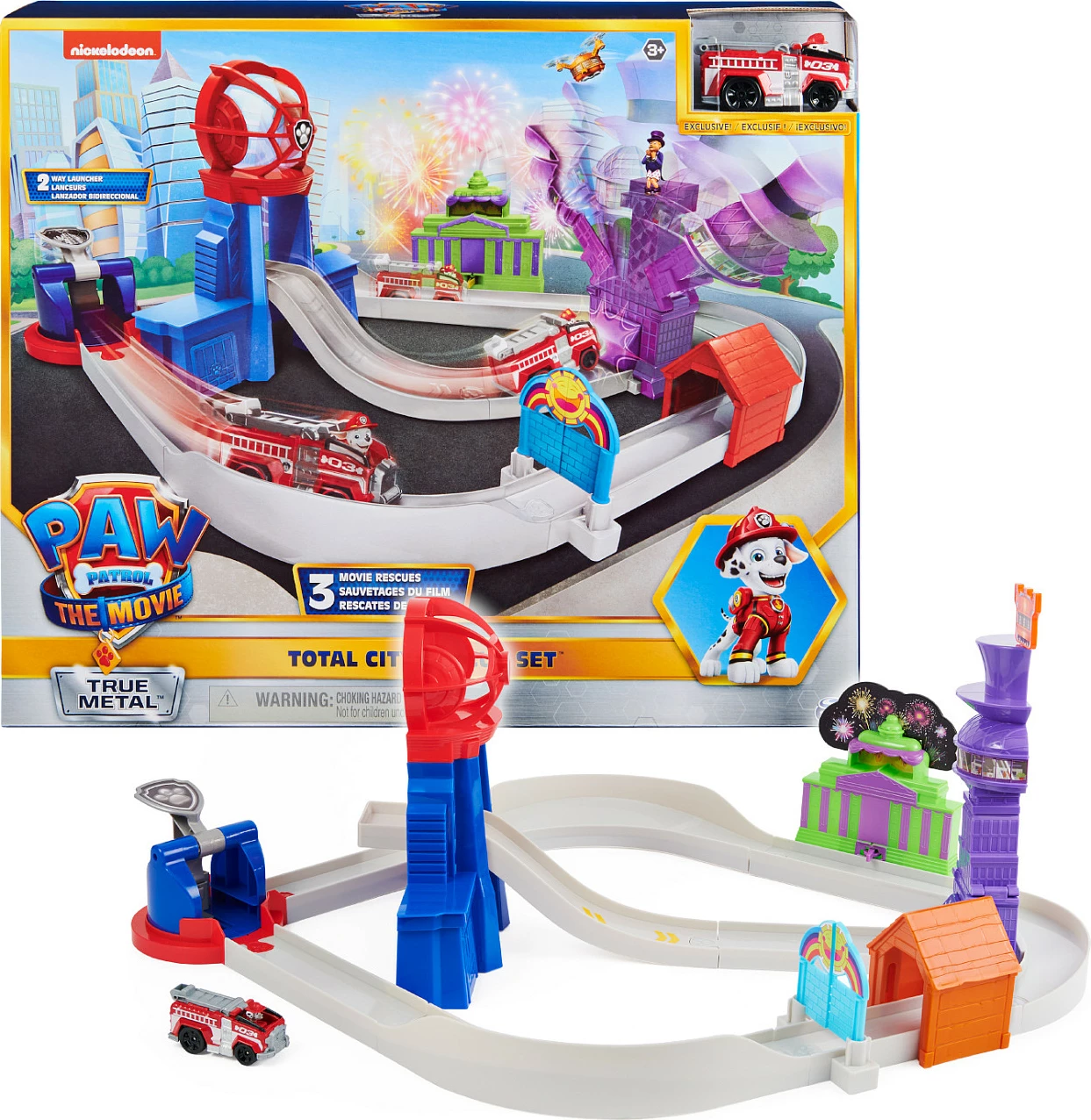 Set pistë me veturë Spin Master PAW Patrol True Metal Total City Rescue, Marshall 1:55, 3+ vjeç, shumëngjyrësh