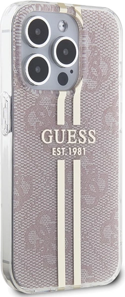Mbështjellës Guess IML 4G Gold Stripe për iPhone 14 Pro Max, Rozë