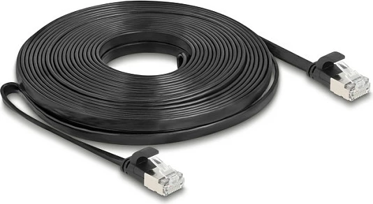 Kabllo rrjeti DeLOCK 81169, Cat6a, 10m, RJ-45 në RJ-45, U/FTP (STP), flat, e zezë
