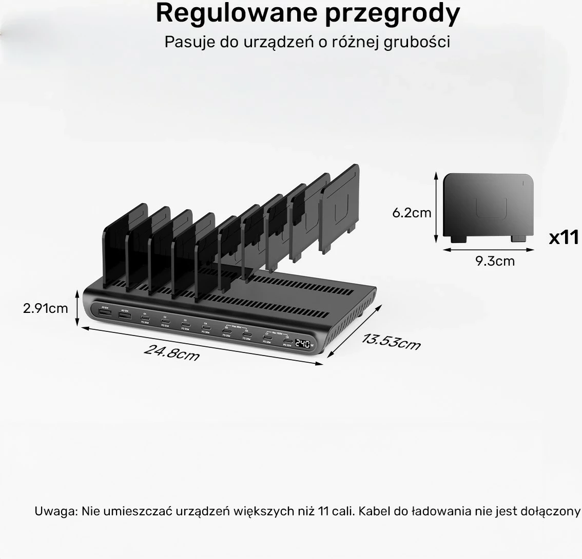 Stacion karikimi Unitek 10 porta, USB-C/USB-A, 240W, e zezë