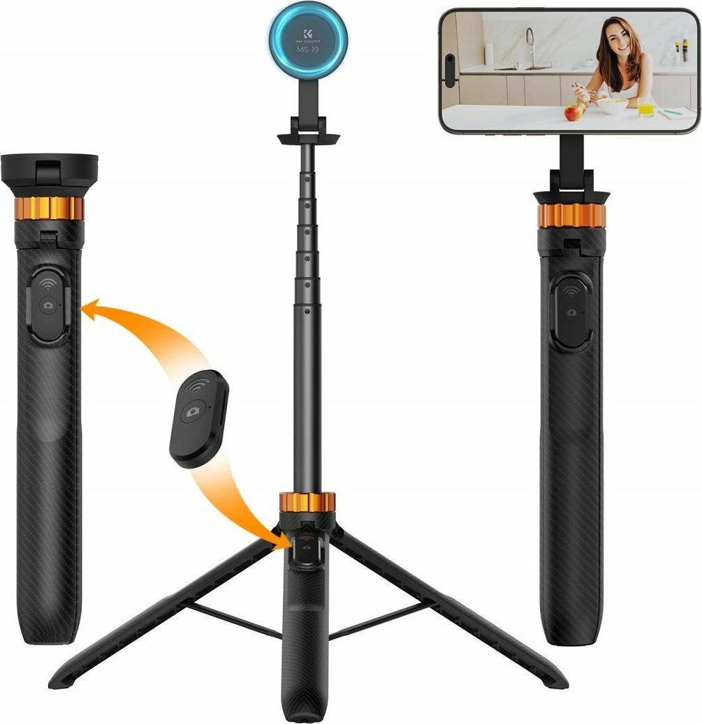 Selfie stick tripod K&F Concept KF09.139 162 cm me magnet MagSafe, telekomandë Bluetooth, i zi