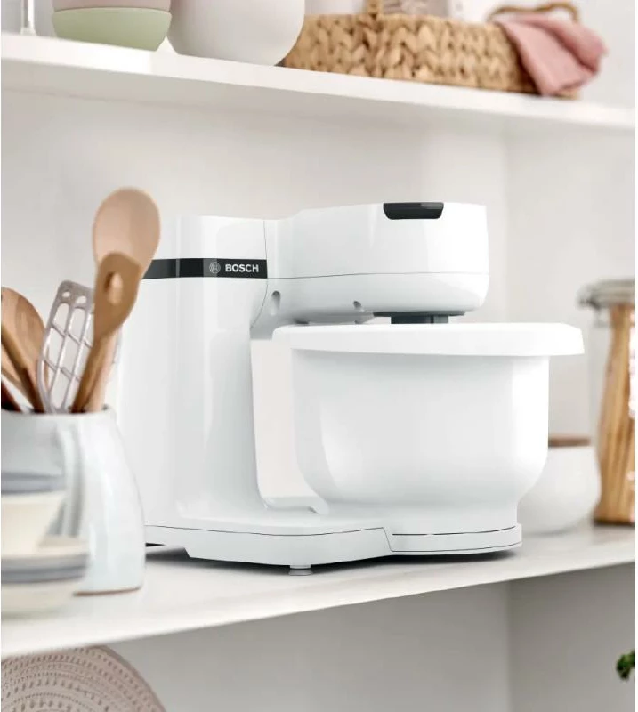 Robot kuzhine Bosch MUMS2AW01 Series 2, 4 shpejtësi, miksim 3D, set pastiçerie, aksesorë të larshëm në pjatalarëse, e bardhë
