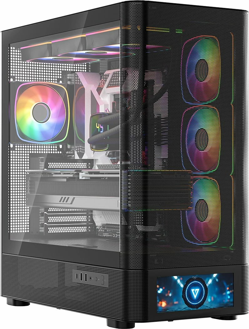 Kasë Modecom Volcano AQ500 ARGB Midi Tower (MC-A-AQ500-4FA-B), 4x120mm ARGB, USB-C, e zezë