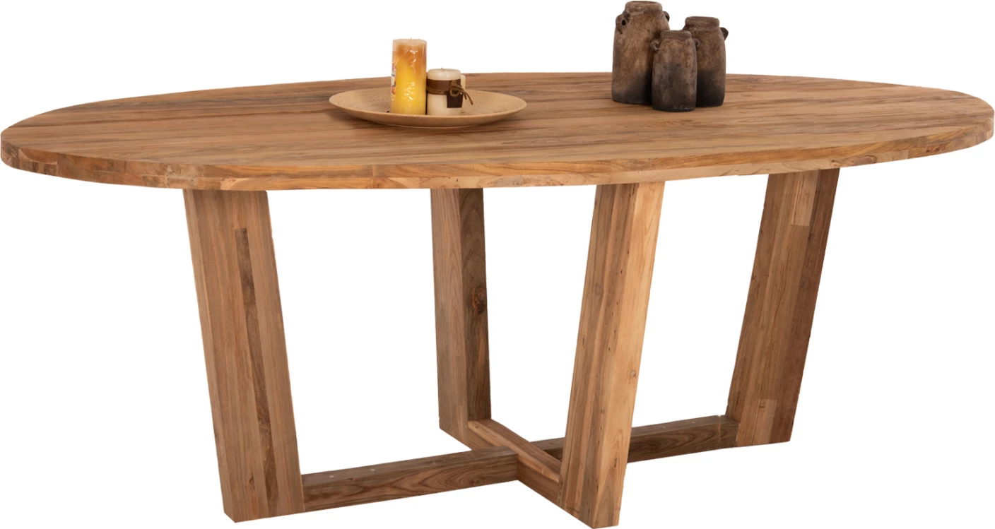 Tavolinë ngrënieje ovale CARIB, dru TEAK i ricikluar, ngjyrë natyrale, 250x110x78 cm