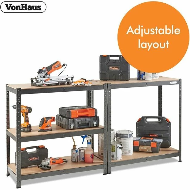 Raft metalik, VonHaus, HAMMERITE, 5 nivele, 90x40x180 cm, 875 kg, gri