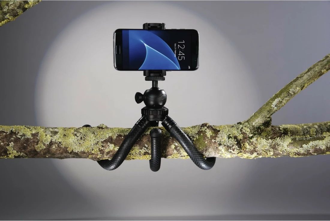 Tripod mini 3-në-1 Hama FlexPro 27 cm, MPN 4605, kokë sferike, montim 1/4", për celular dhe GoPro, e zezë