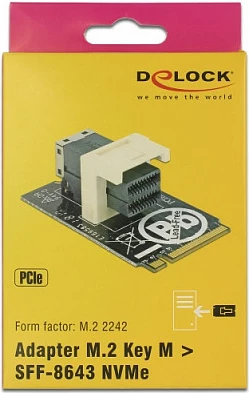 Adapter DeLOCK 63918 M.2 në Mini-SAS (SFF-8643), NVMe, 32 Gbit/s, i zi