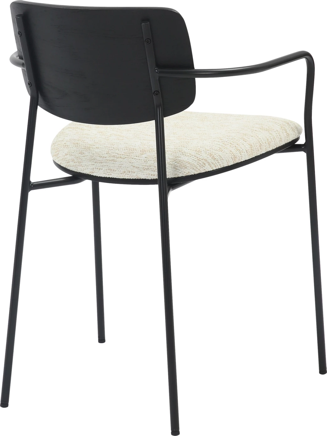 Karrige për ngrënie VIKKI FH9980.02 metal & dru në pëlhurë e zezë-krem, 54x54x75.5H cm, set prej 2 copë