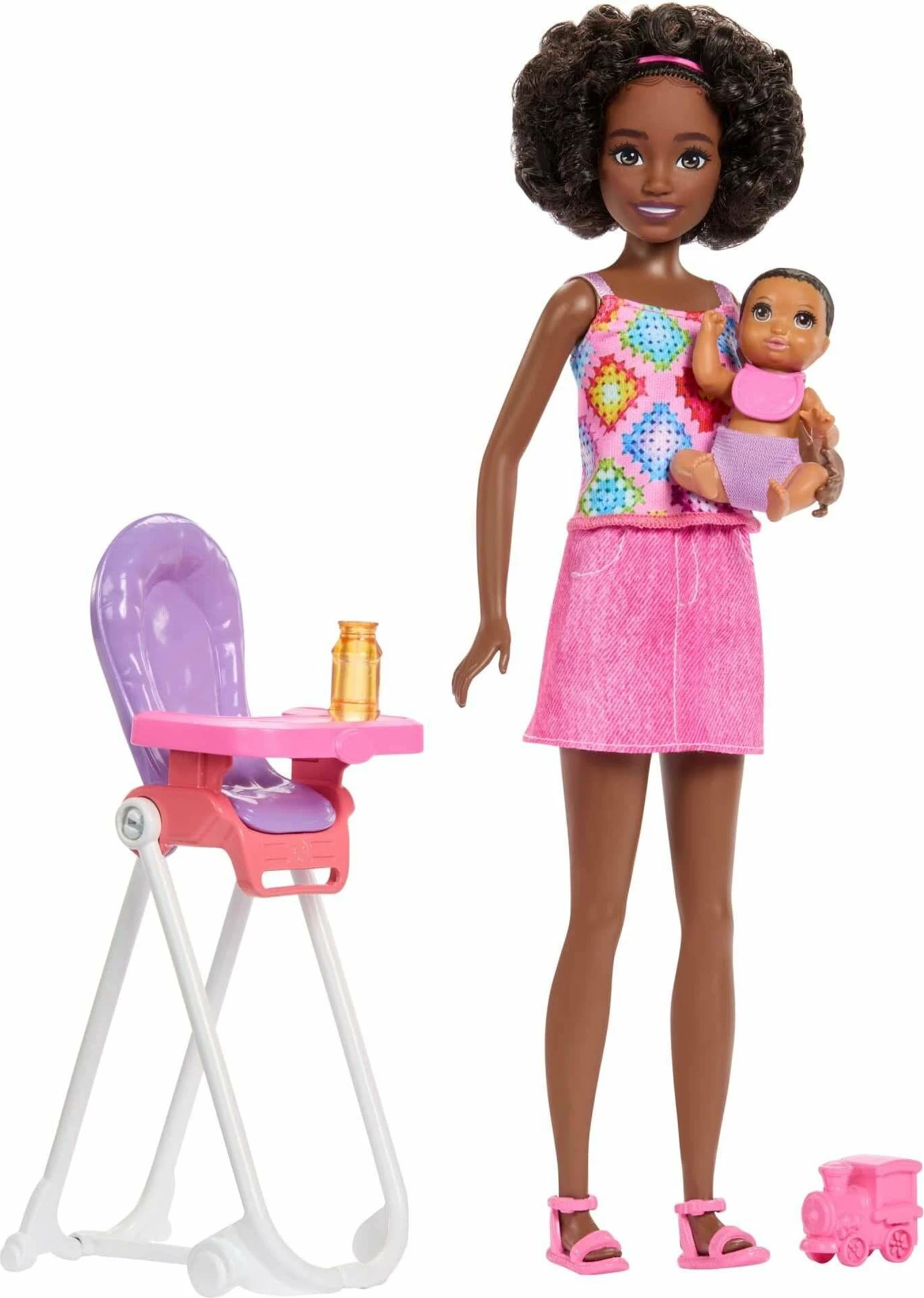 Set kukullash Mattel Barbie Skipper Babysitters Club JJB45, me bebë dhe karrige ushqimi, set 2 kukulla