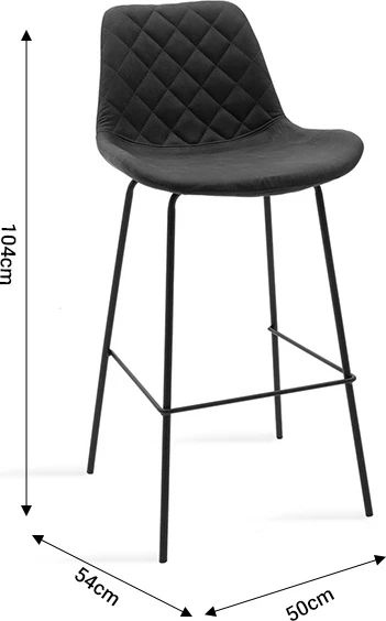 Karrige për bar Faith, ngjyrë anthracite antike, metal i zi, 50x54x104cm, set prej 2 copë