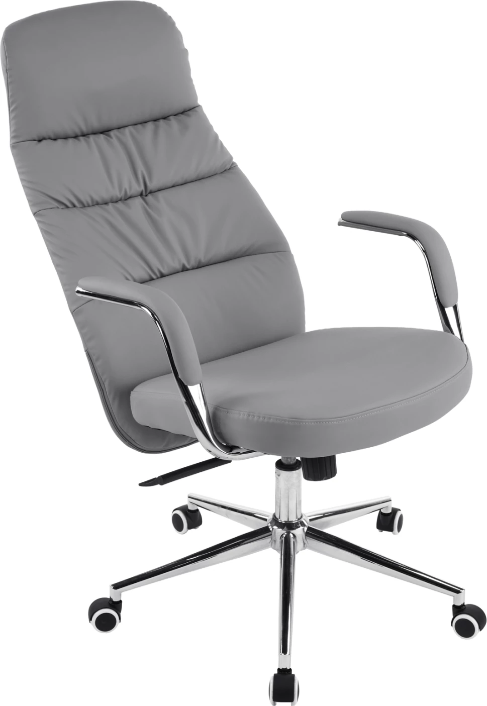 Karrige zyre TEETER, lëkurë sintetike gri, bazë kromi, 67x66x121cm