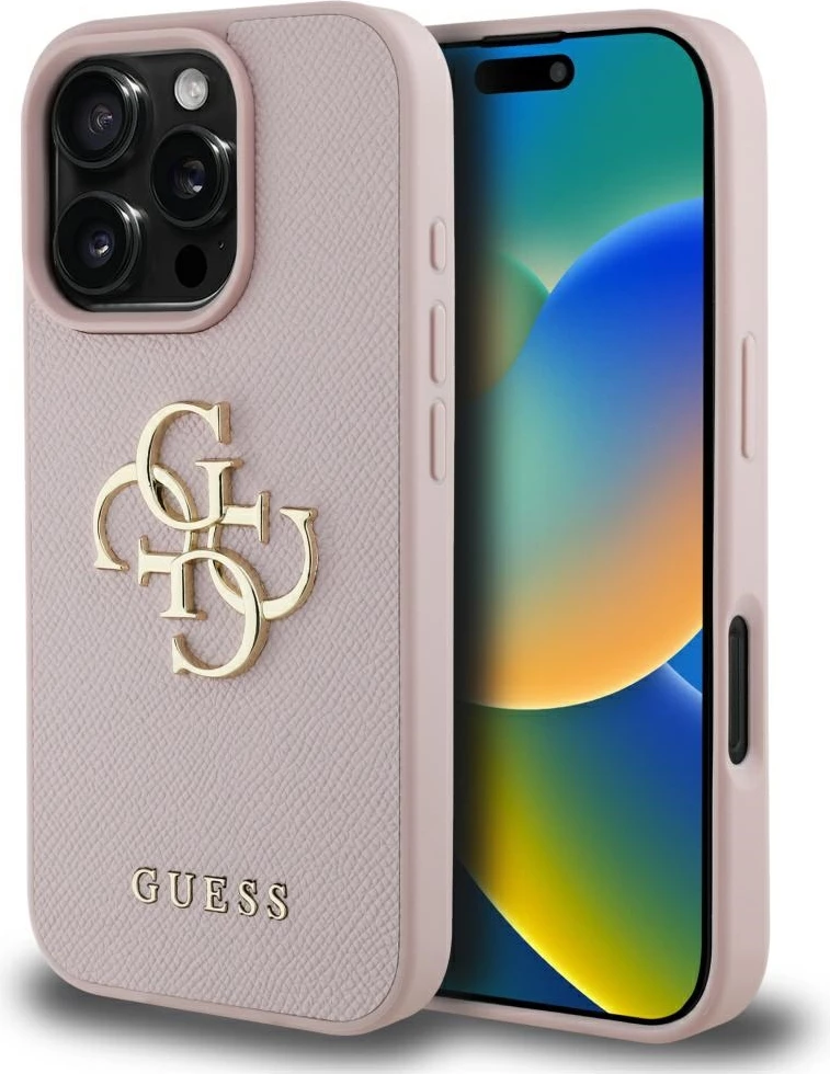 Mbështjellës Guess Grained Big 4G Logo Small Classic Logo për iPhone 16 Pro, Rozë