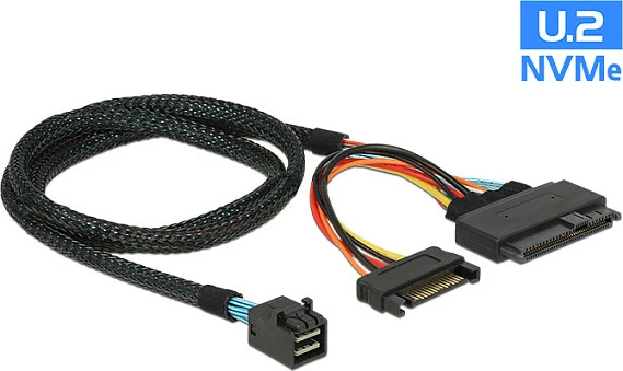 Kabllo DeLOCK SFF-8643 në U.2 (SFF-8639) + SATA, 0.75 m, e zezë