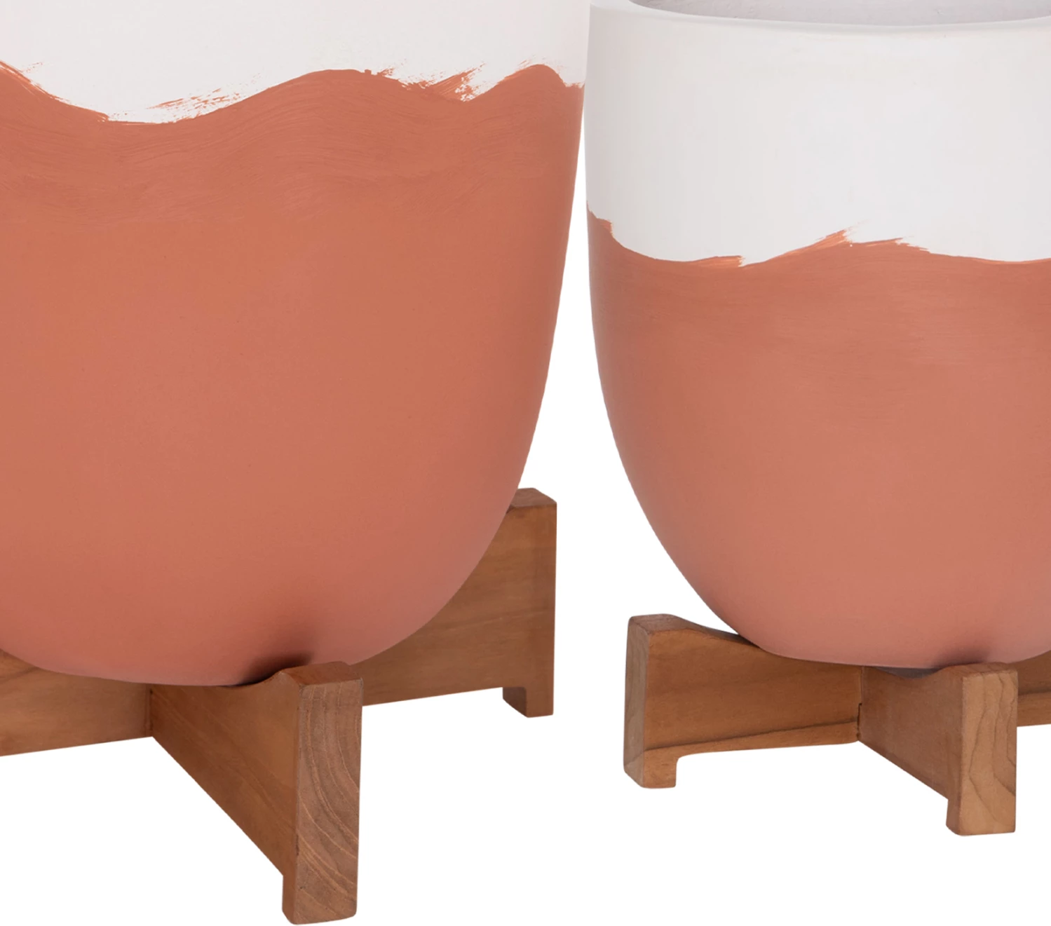 Set dy vazo për brenda, terrakotë, ngjyrë e bardhë & terrakotë, me bazë druri teak, SEON FH4686.08