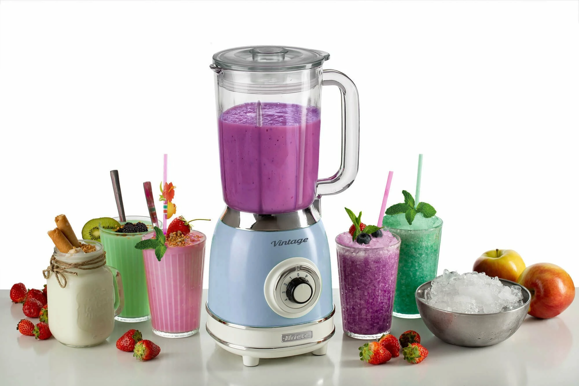 Blender stacionar Ariete Vintage 1.5 L 1000 W, gotë qelqi, kaltër e çelët
