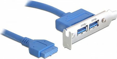 Braket USB 3.0 DeLOCK 19-pin në 2x USB-A, 0.4 m, low profile, blu