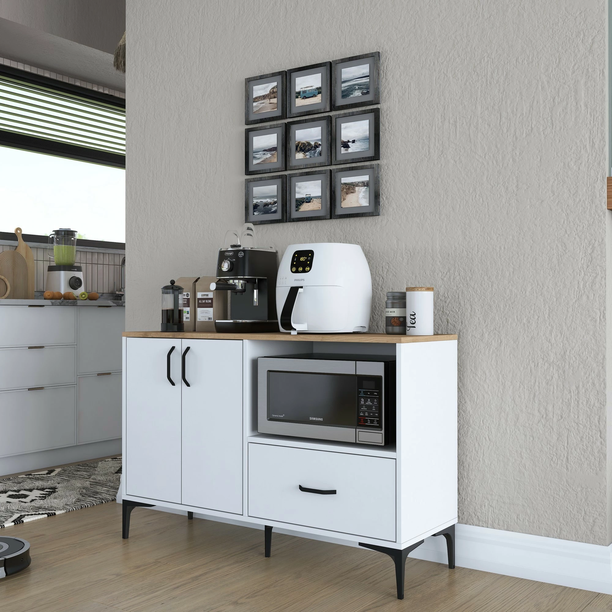 Dollap multifunksional, ngjyrë e bardhë dhe arre, JE161 - 3264