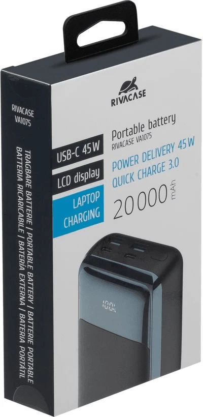 Powerbank RIVACASE VA1075 20000 mAh 45W me LCD, i zi