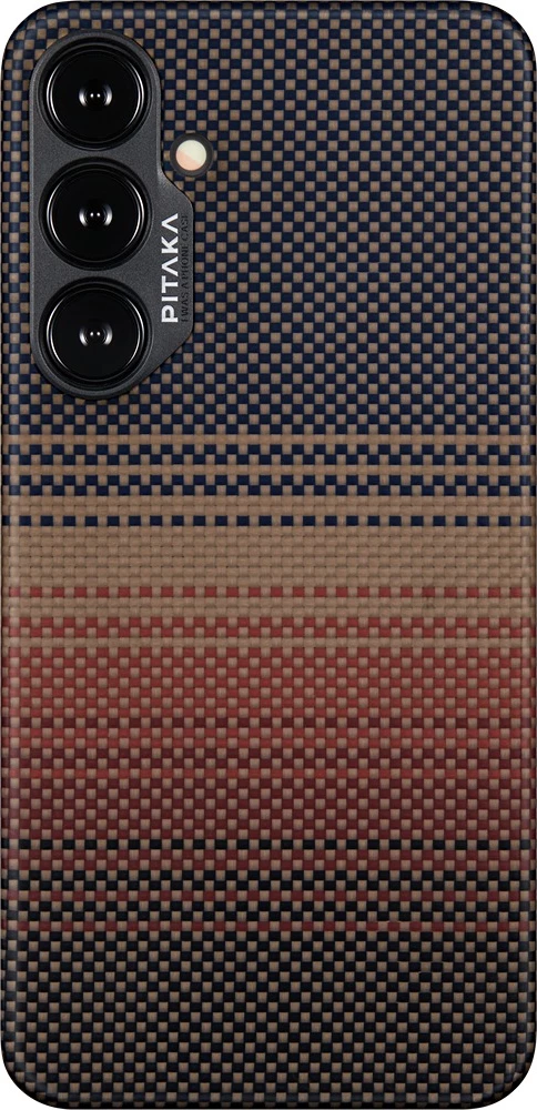Mbështjellës Pitaka MagEZ Case 4 për Samsung Galaxy S24, MagSafe, aramid fiber, ultra i hollë Sunset, kafe/portokalli 6