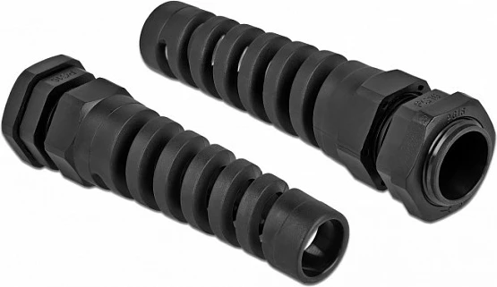 Glandë kabllo DeLOCK PG16 me strain relief, IP68, 10–14 mm, e zezë