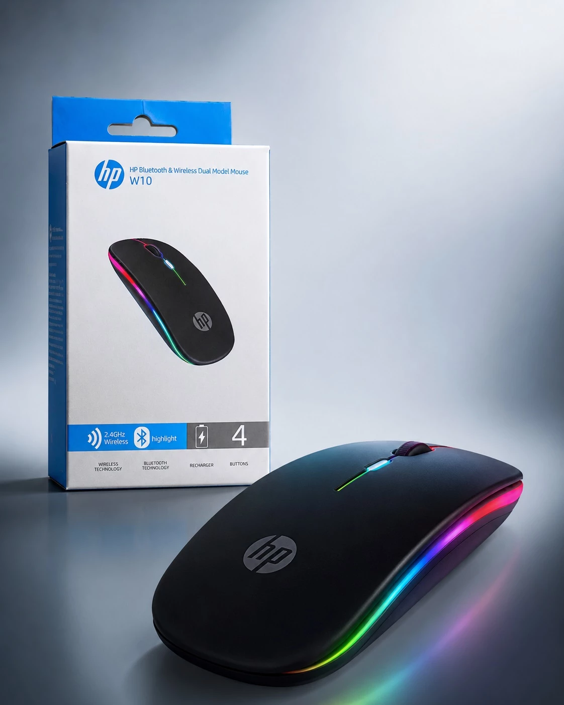 Maus Wireless HP W10 Dual-Mode Bluetooth/2.4 GHz, RGB, 1600 DPI me mbushje Type C