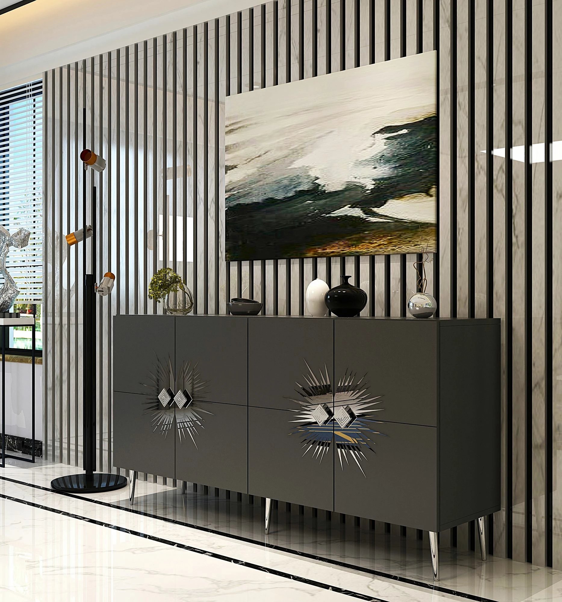 Konsolë Skye Decor, Nida KB150, antracit, argjend