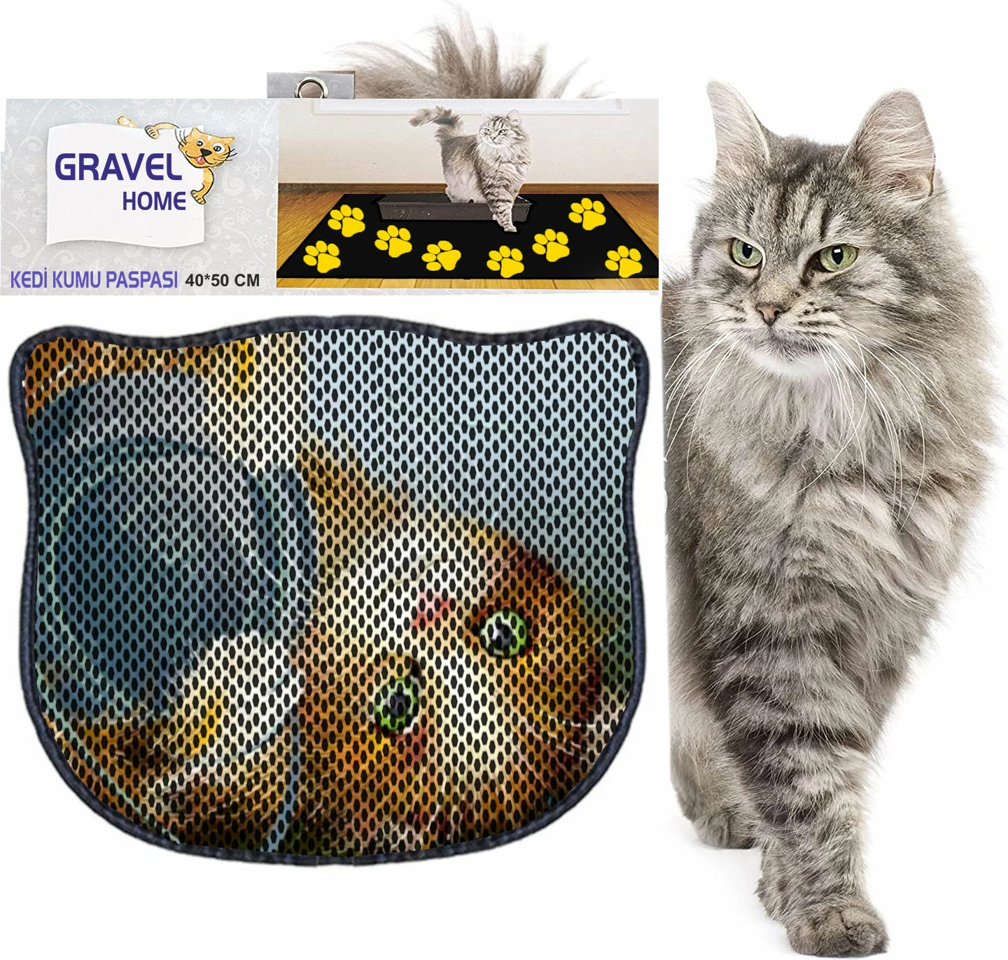 Tapet për rërë mace, Paws & Whiskers, Kdkafa0171, shumëngjyrësh, 40x50cm