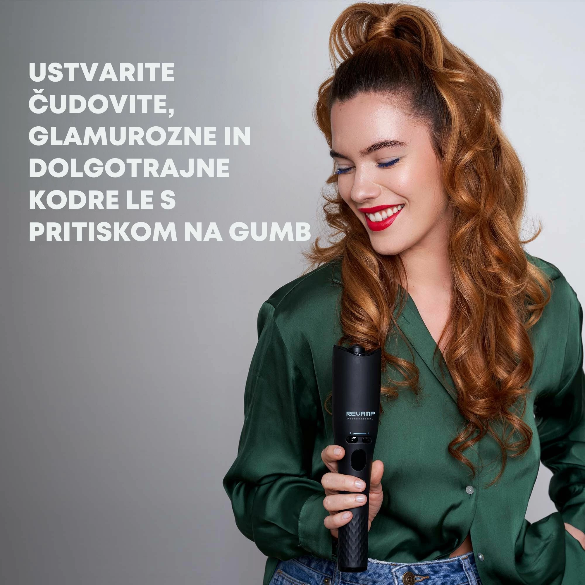 Pajisje automatike për kaçurrela Revamp iGEN Progloss Hollywood Curl CL-2750, pa kabllo, 19 mm, 150–210°C, e zezë, set me bazë karikimi