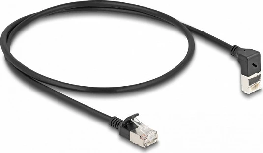Kabllë rrjeti DeLOCK RJ45 Cat6a S/FTP Slim 0.5m, 90° e lakuar/drejt, e zezë