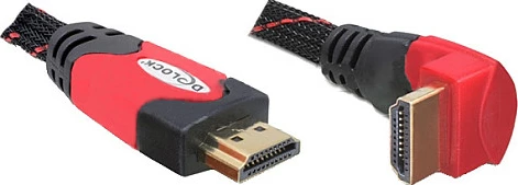 Kabllo HDMI DeLOCK High Speed me Ethernet, 1m, 4K, konektor këndor, zi/kuqe