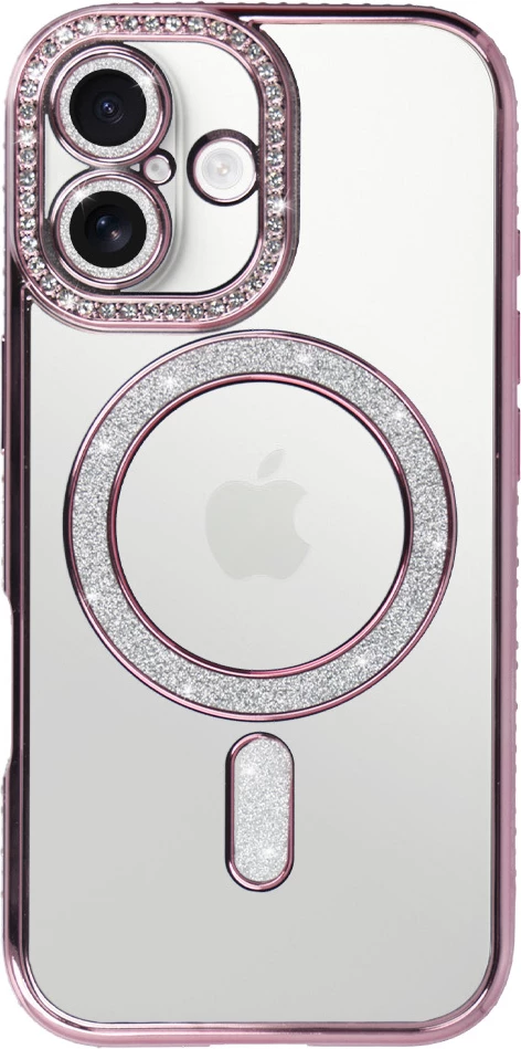 Mbështjellës MagSafe silikonik ONASI 23894 për iPhone 17 Pro Max, luksoz, transparent rozë me glitter