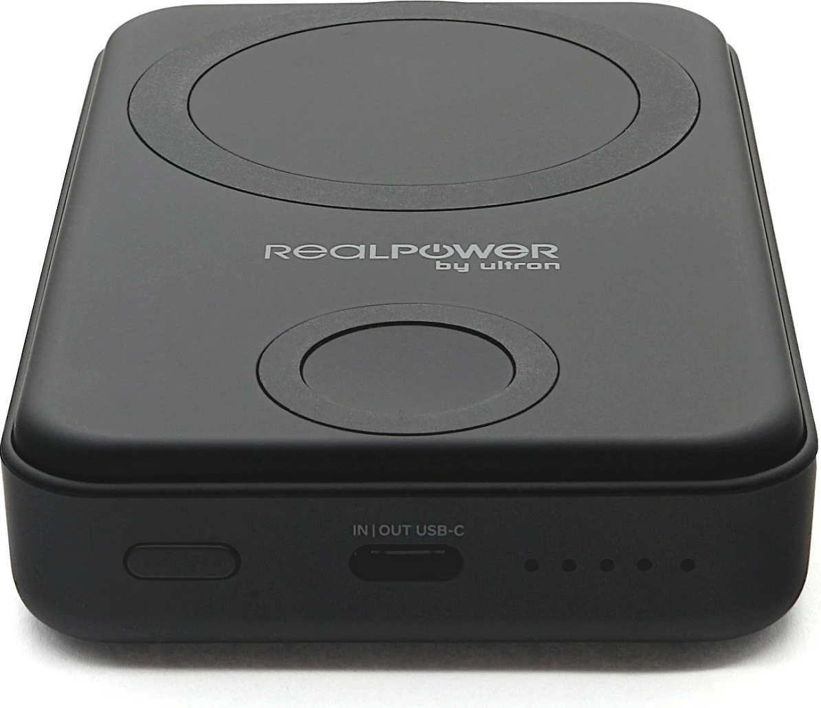 Power bank RealPower 444408, 10000 mAh, karikim wireless, MagSafe, e zezë