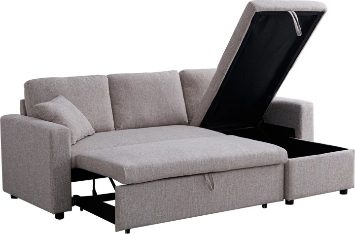 Kamore këndore e kthyeshme me hapësirë për depo, stof bezhë, 223x146x85cm